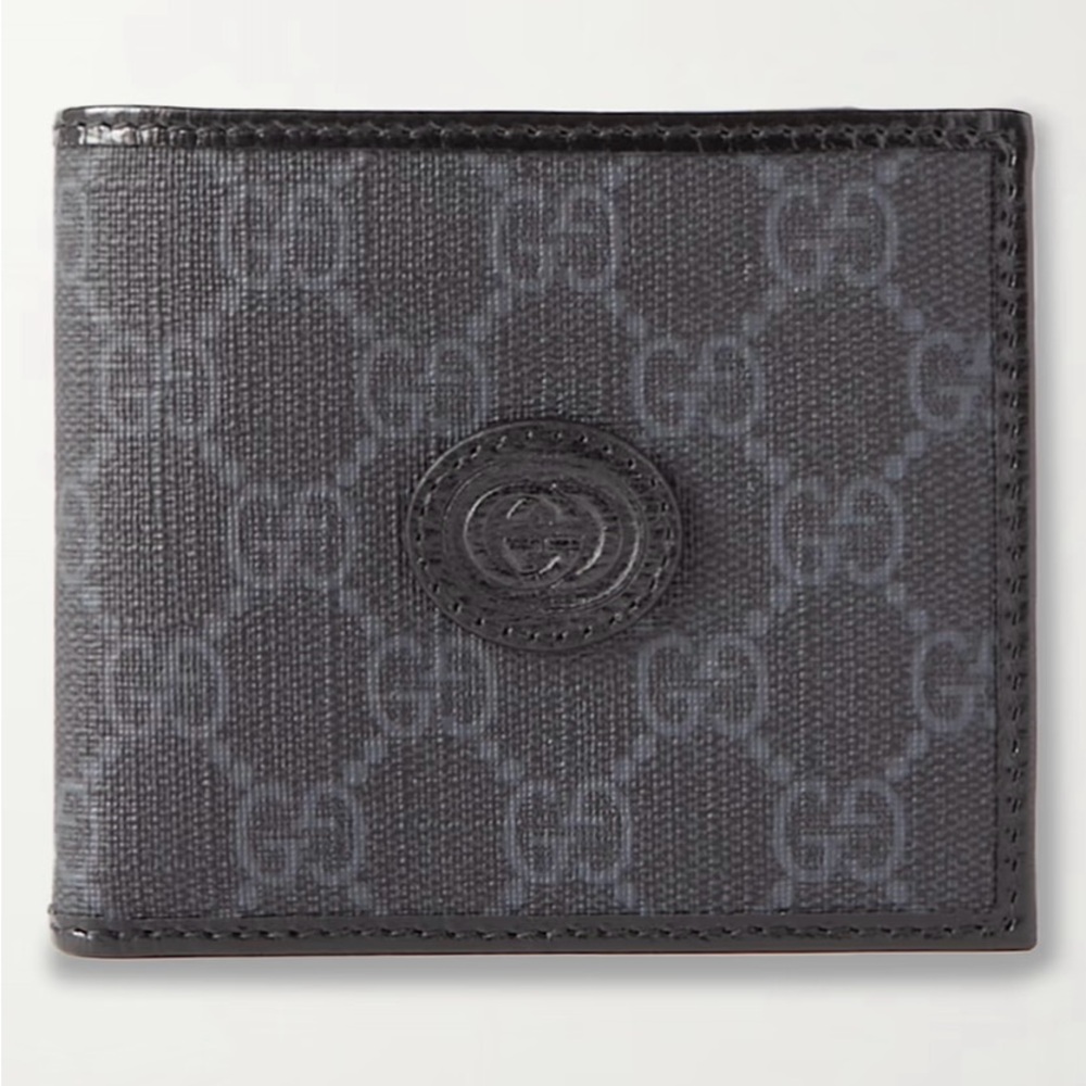 GUCCI Leather-Trimmed Monogrammed Supreme Coated-Canvas Billfold Wallet